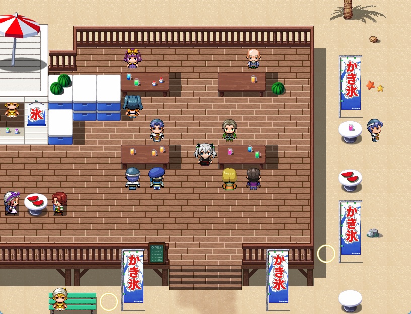 RPGツクールMV・MZ用 マップチップ・タイルセット19 『砂浜・ビーチ・海岸・海の家・海水浴場』