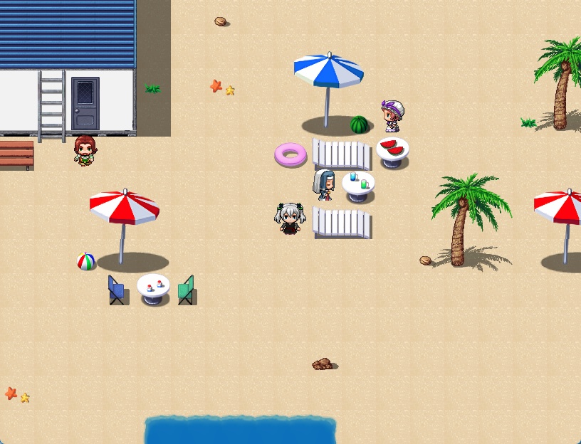 RPGツクールMV・MZ用 マップチップ・タイルセット19 『砂浜・ビーチ・海岸・海の家・海水浴場』