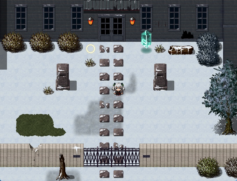 RPGツクールMV・MZ用 マップチップ・タイルセット21 『廃墟・廃校・木造校舎・学校・ホラー・外装・冬・雪・和風・日本・現代』