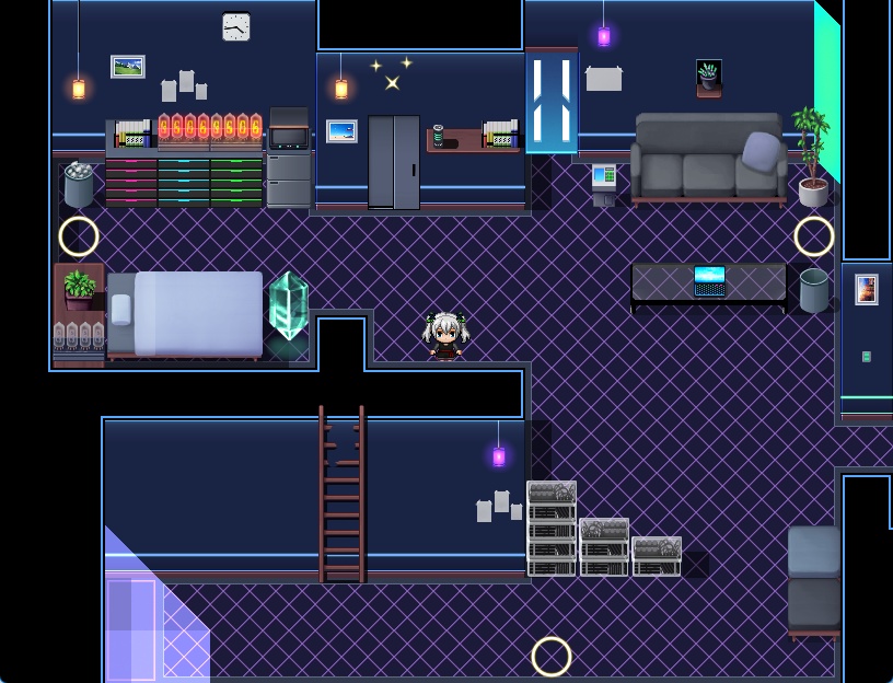 RPGツクールMV・MZ用 マップチップ・タイルセット26『ゲーミング部屋・サーバールーム・現代部屋』