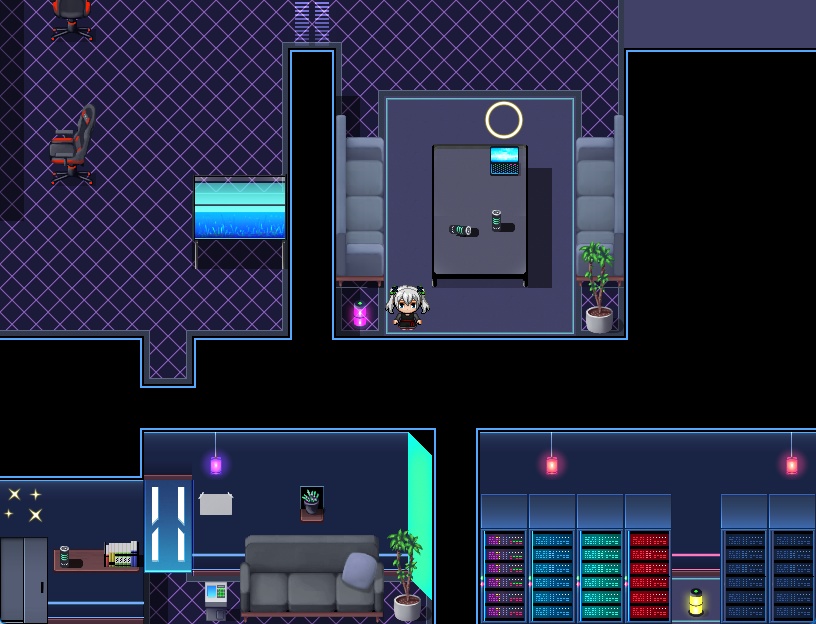 RPGツクールMV・MZ用 マップチップ・タイルセット26『ゲーミング部屋・サーバールーム・現代部屋』