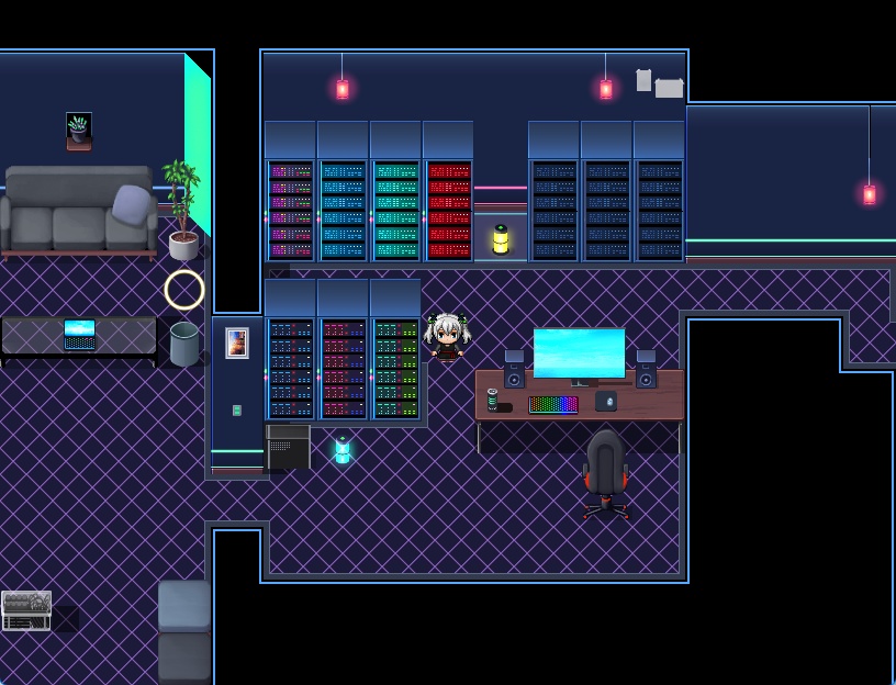 RPGツクールMV・MZ用 マップチップ・タイルセット26『ゲーミング部屋・サーバールーム・現代部屋』