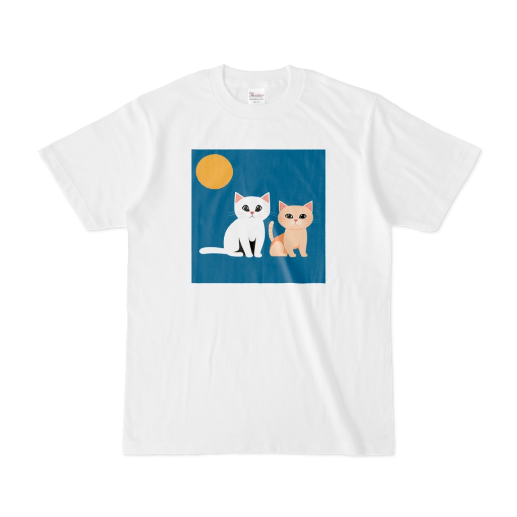 2匹の猫イラストTシャツ Two cats illustration T-shirt