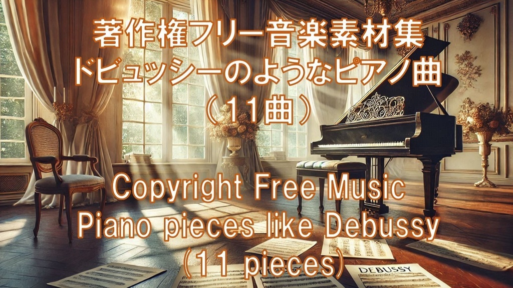 ドビュッシーのようなピアノ曲（11曲）著作権フリー音楽素材集 Piano pieces like Debussy (11 pieces)Copyright Free Music