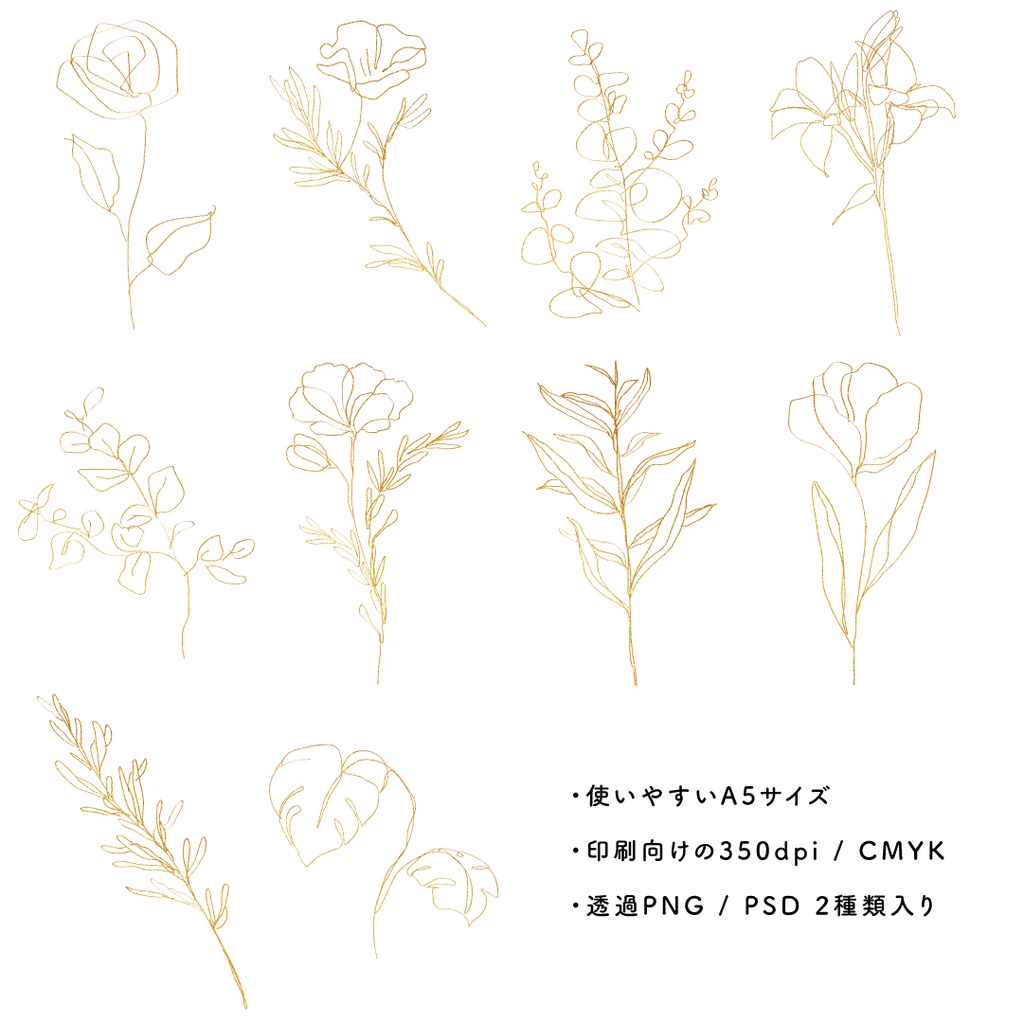 Flowers - ラインアート素材40点セット