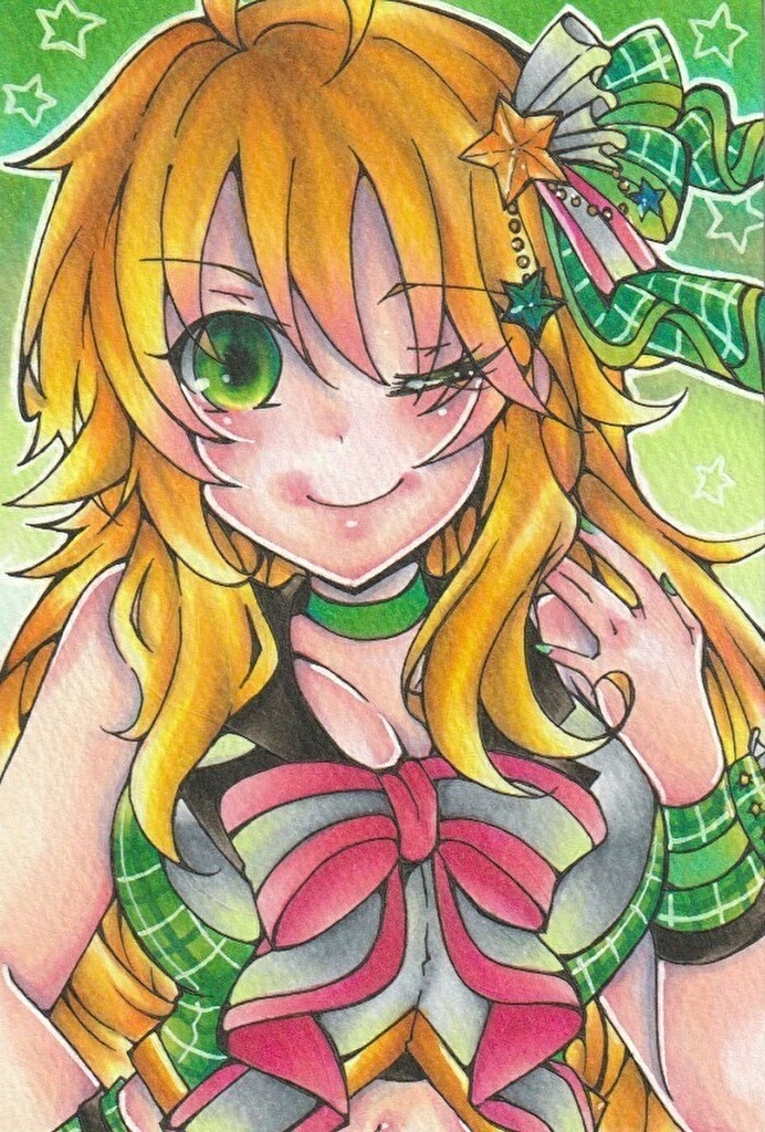 原画 イラスト アイドルマスター 手描き 我那覇響 星井美希 高槻やよい 三浦あずさ ポストカード