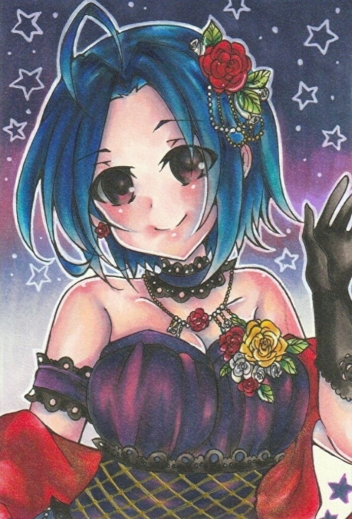 原画 イラスト アイドルマスター 手描き 我那覇響 星井美希 高槻やよい 三浦あずさ ポストカード