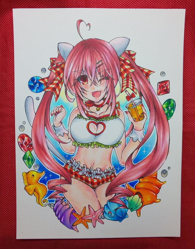 手描き 原画 イラスト オリジナル 水着 女の子