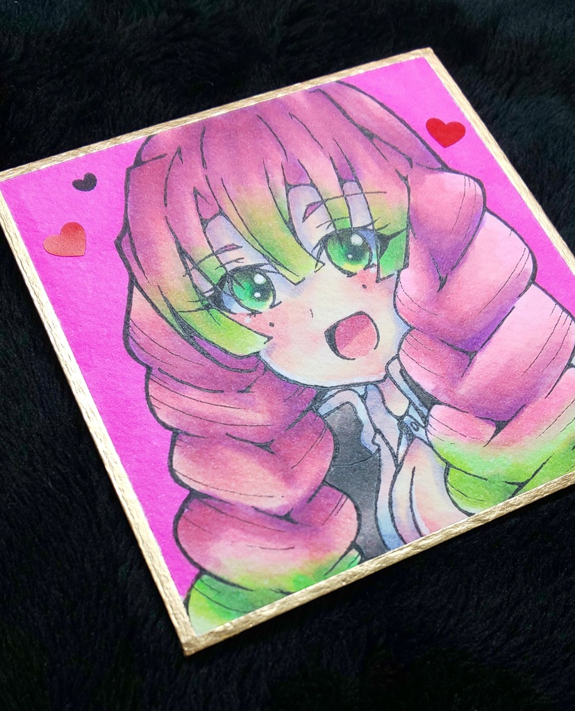 豆色紙 鬼滅の刃 甘露寺蜜璃 手書き 手描き