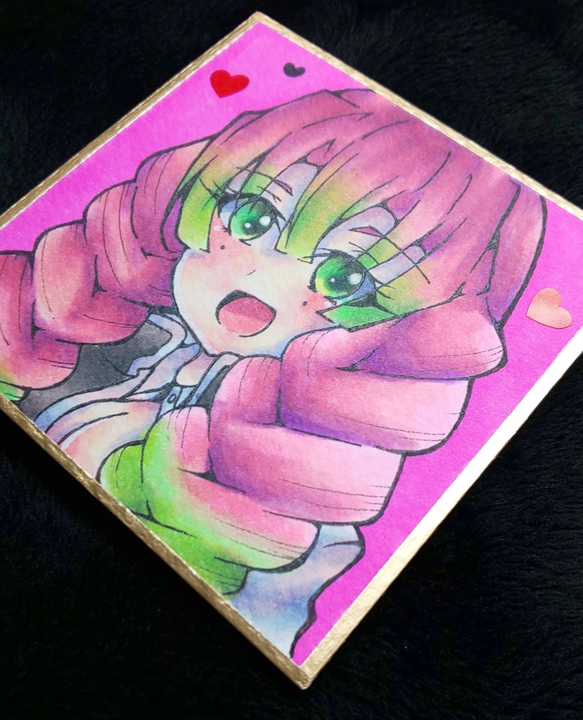 豆色紙 鬼滅の刃 甘露寺蜜璃 手書き 手描き