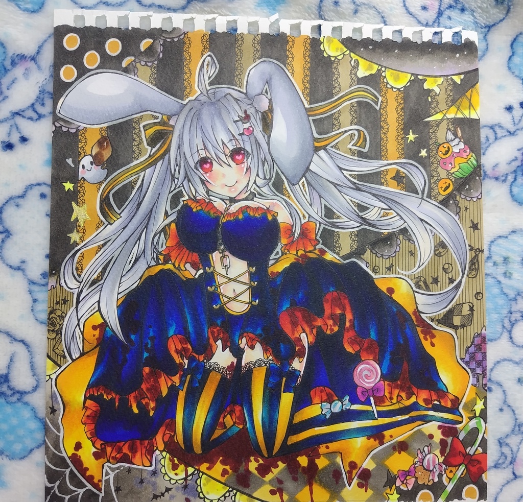 原画 手描きイラスト ハロウィン うさ耳 うさみみ 女の子 手書き ツインテール