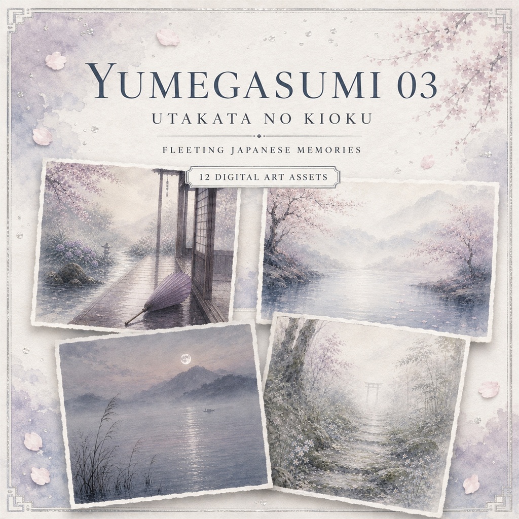 YUMEGASUMI 03 ― 泡沫の記憶｜幻想的な和風デジタル素材集・シームレス背景・透明PNG・印刷用アート