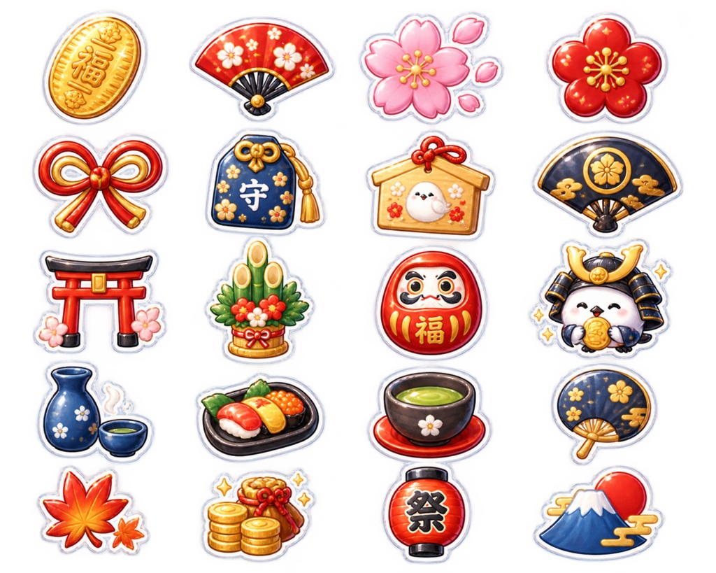 ぷっくり武士シマエナガの手帳デコ素材1 オマケつき!