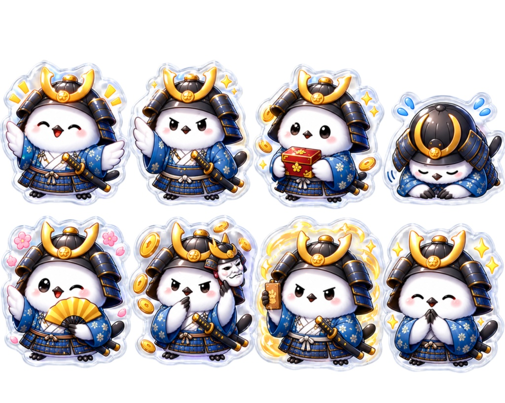 ぷっくり武士シマエナガの手帳デコ素材1 オマケつき!