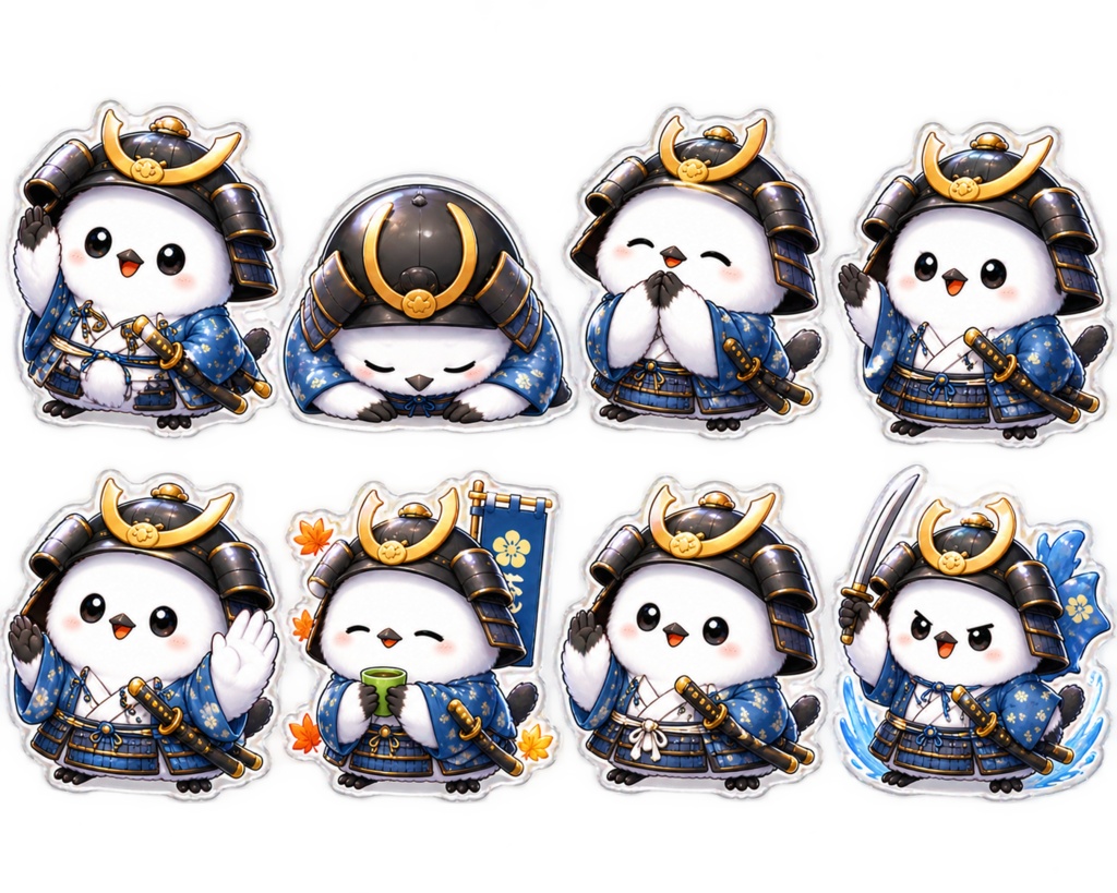ぷっくり武士シマエナガの手帳デコ素材2 特別オマケ付!