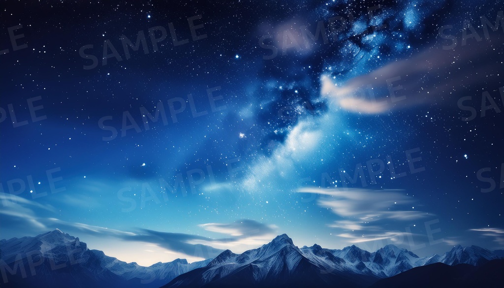 星空と雪山の幻想的な背景素材