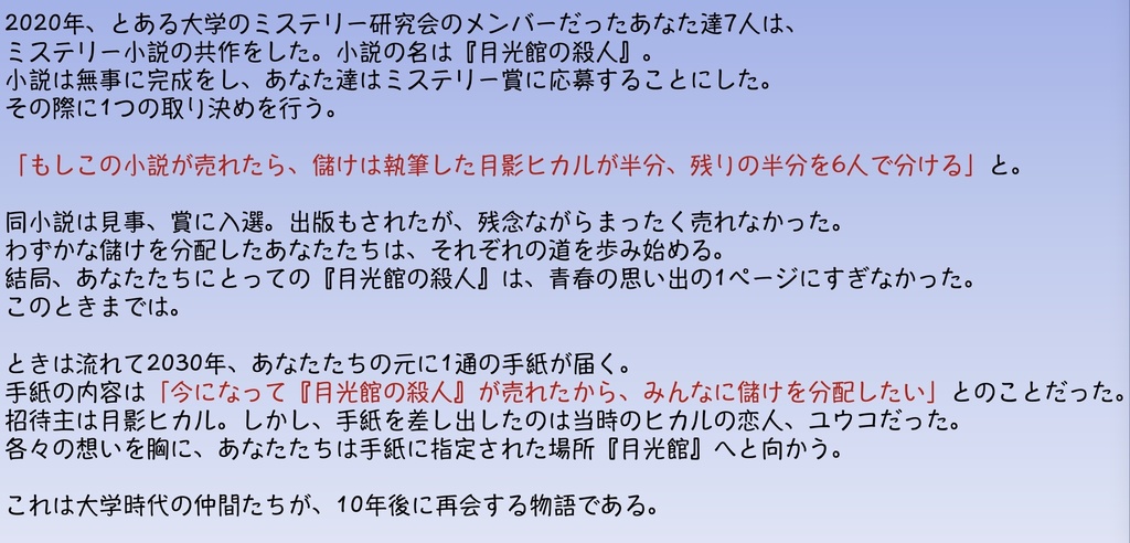 マーダーミステリー【月光館の謎〜約束された報酬〜】6人用