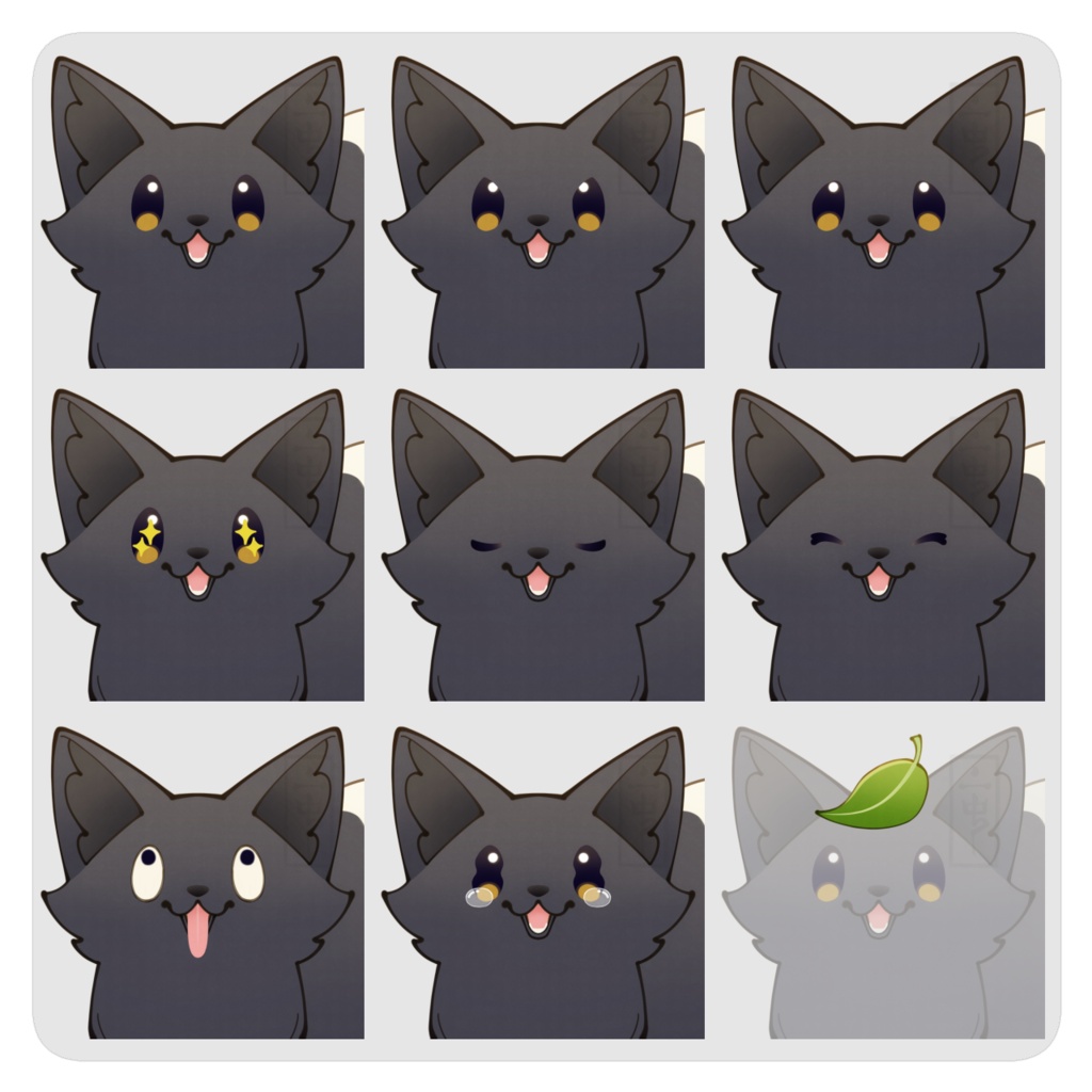 立ち絵素材(動物)3:きつね/狐_表情8種×口元2種+葉っぱ【体色3種】