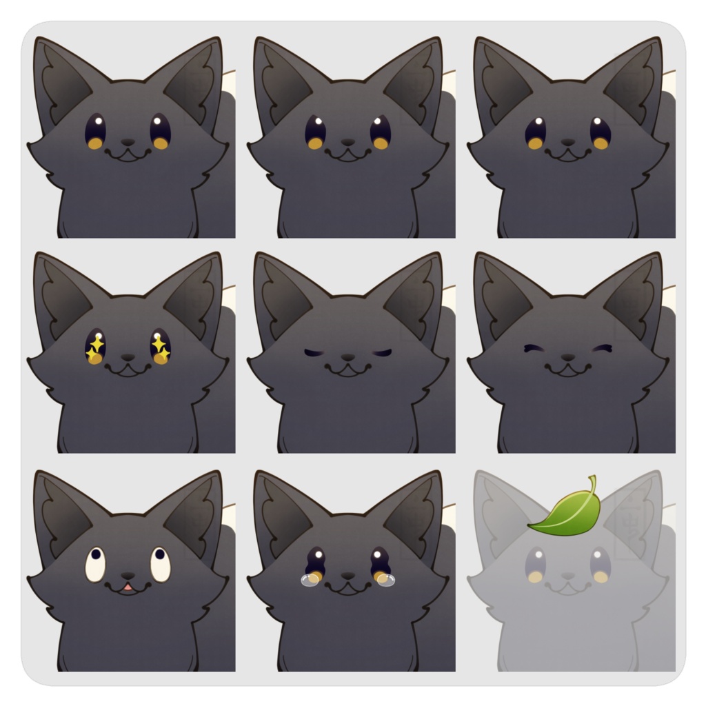 立ち絵素材(動物)3:きつね/狐_表情8種×口元2種+葉っぱ【体色3種】