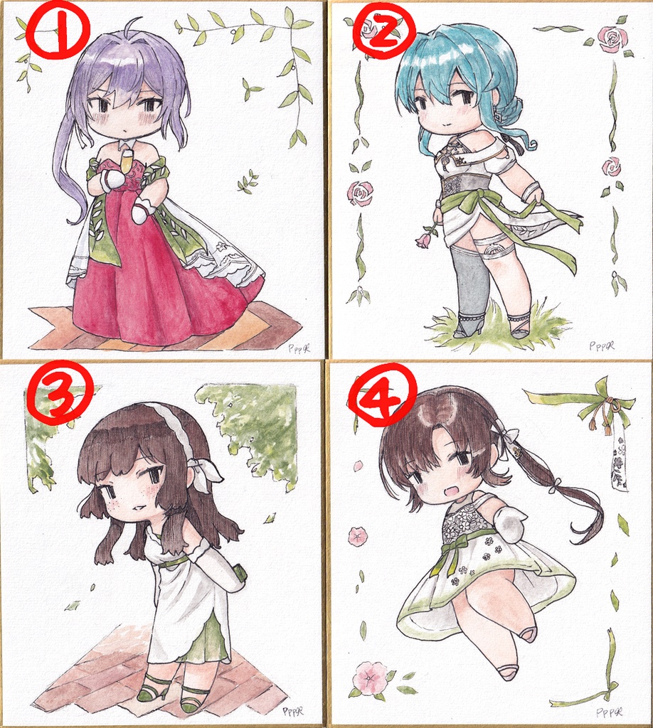 《支援者様先行公開》ミニ色紙　～春のドレス～