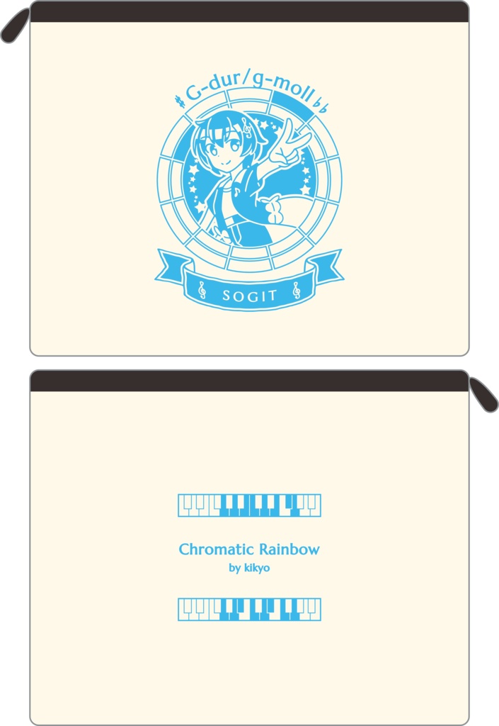 【調性記念日制定応援】調性さんフラットポーチ(クロマティックレインボー)