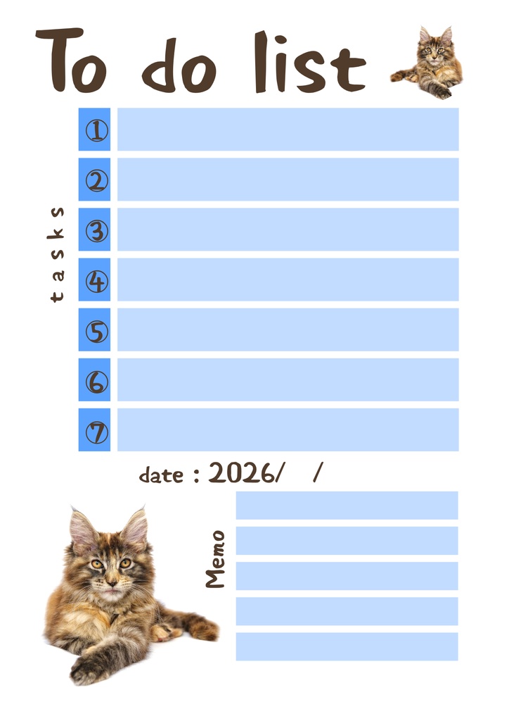 【Canva用・テンプレート】やることリストA4(3色3枚セット)ねこ⑦