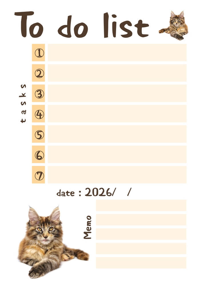 【Canva用・テンプレート】やることリストA4(3色3枚セット)ねこ⑦