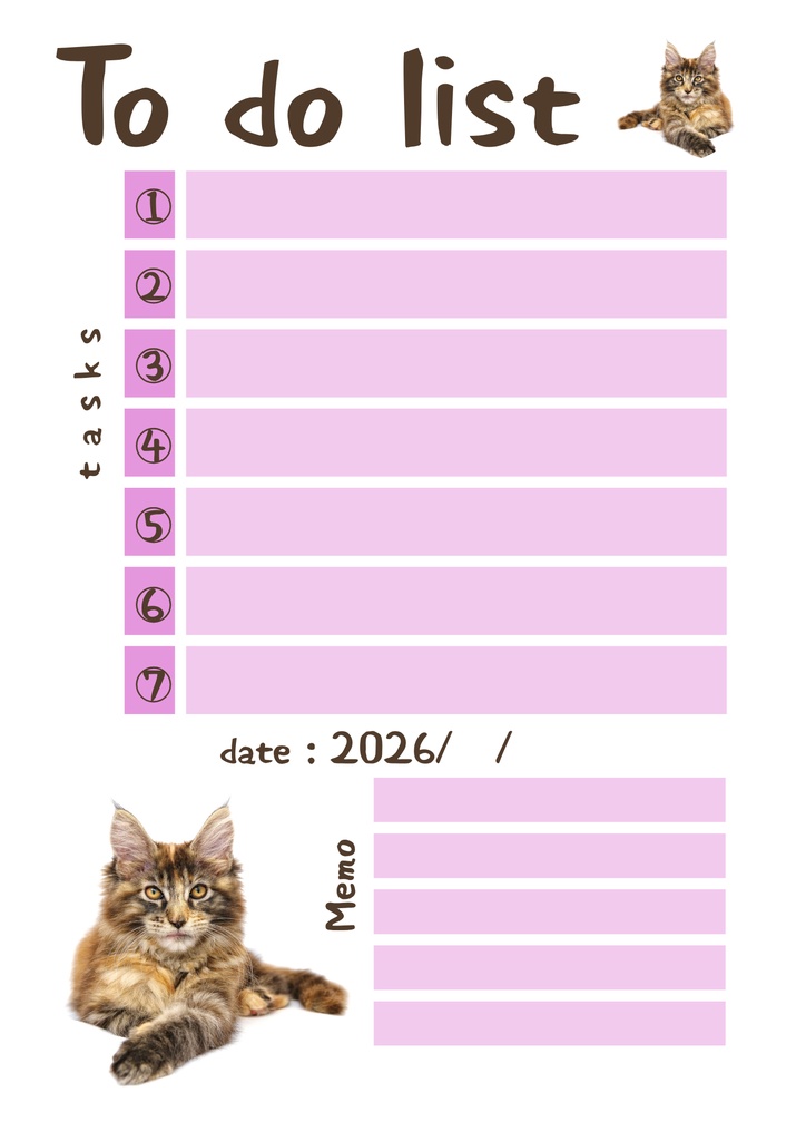 【Canva用・テンプレート】やることリストA4(3色3枚セット)ねこ⑦
