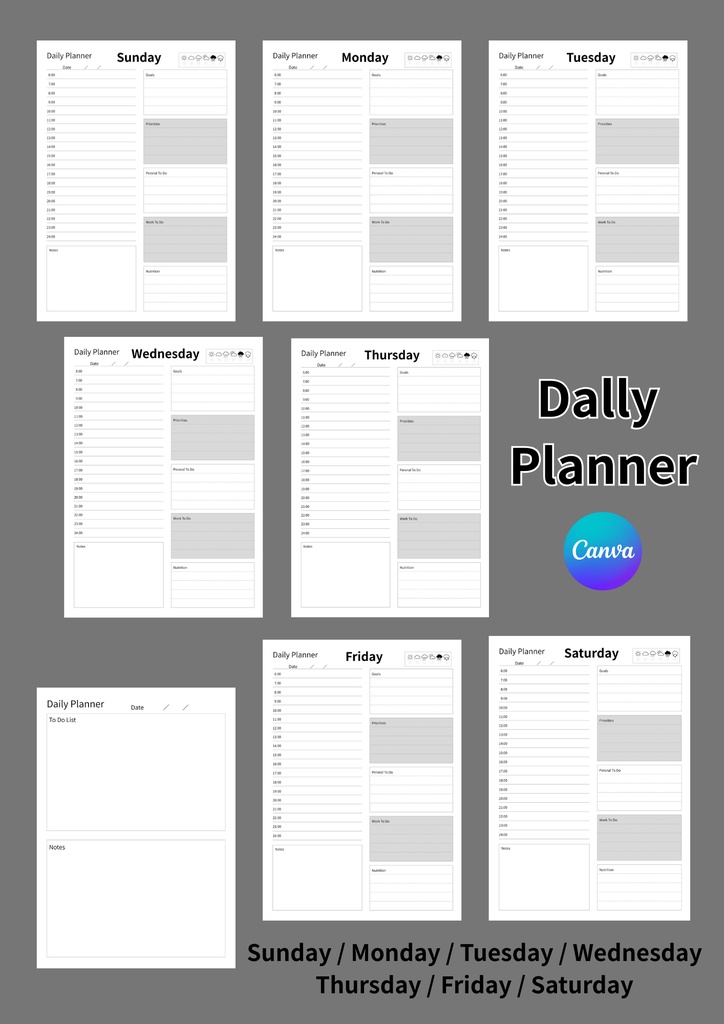 【CANVA・簡単編集】Monthly・weekly・Dally planner(A4)①