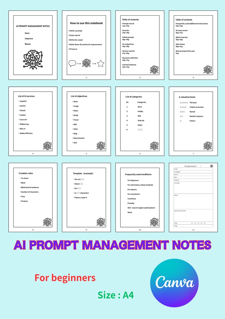 【CANVA】AI PROMPT MANAGEMENT NOTES.（A4）①  