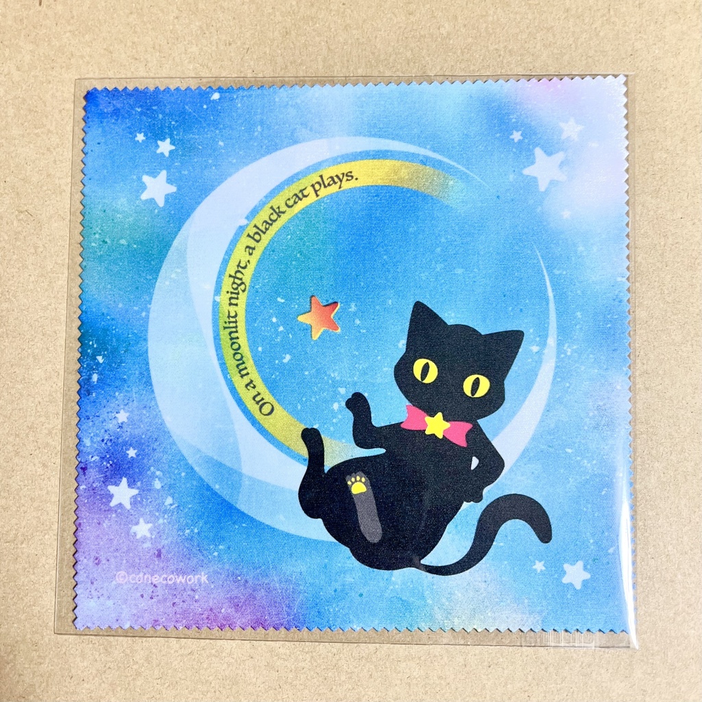 【再販】めがね拭き・黒猫の戯れ（spacewalk）マイクロファイバークロス