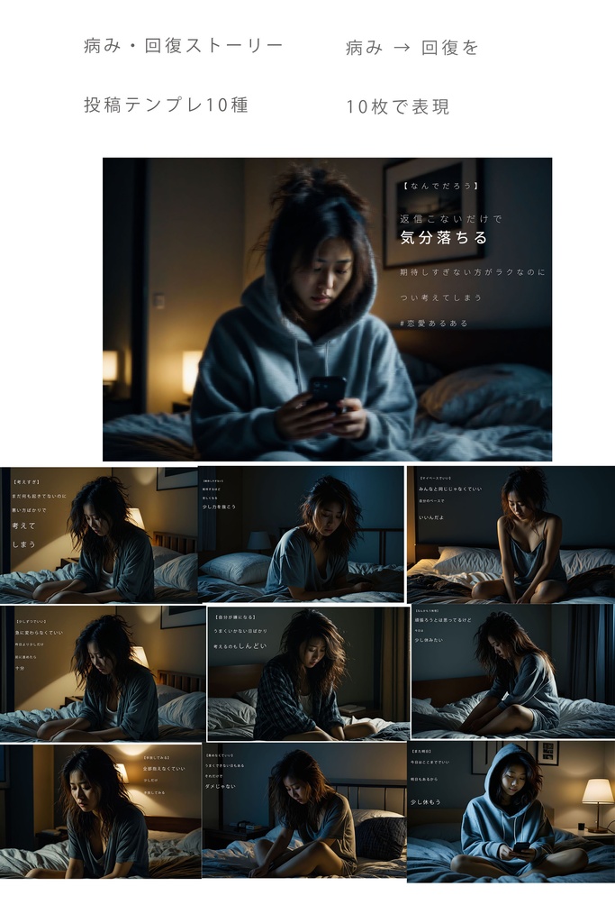 インスタ投稿テンプレ10種｜メンタル・共感系｜そのまま使える（PSD/JPG）