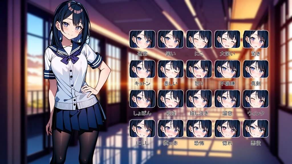 立ち絵/背景素材 制服女子/廊下