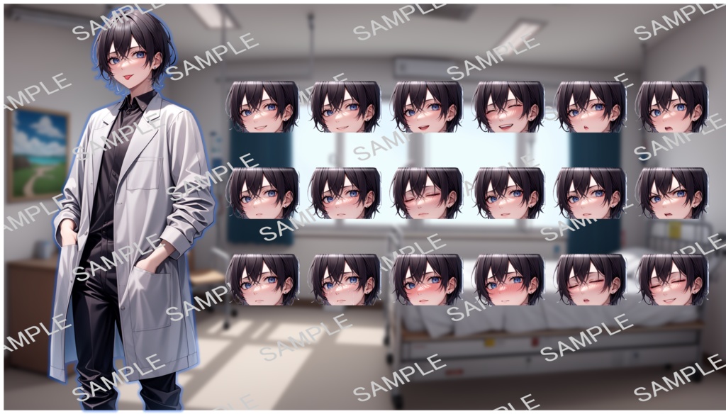 【無料版あり】立ち絵/背景 中性的な医者・研究員/病院・病室・手術室