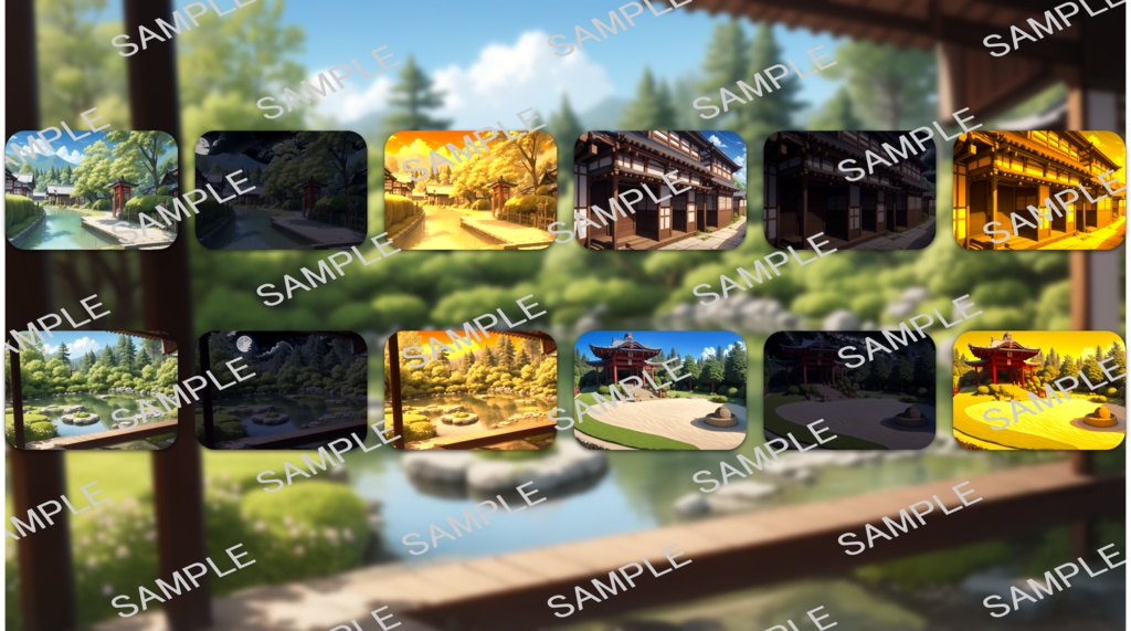 【無料版あり】立ち絵/背景 アルビノのミニスカ巫女/和風の町・和風の庭(昼夜夕差分あり)+物置