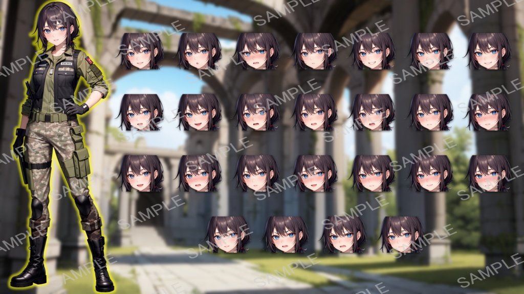 【無料版あり】立ち絵/背景 軍服の女性2/砂漠・洞窟(時間別差分あり)
