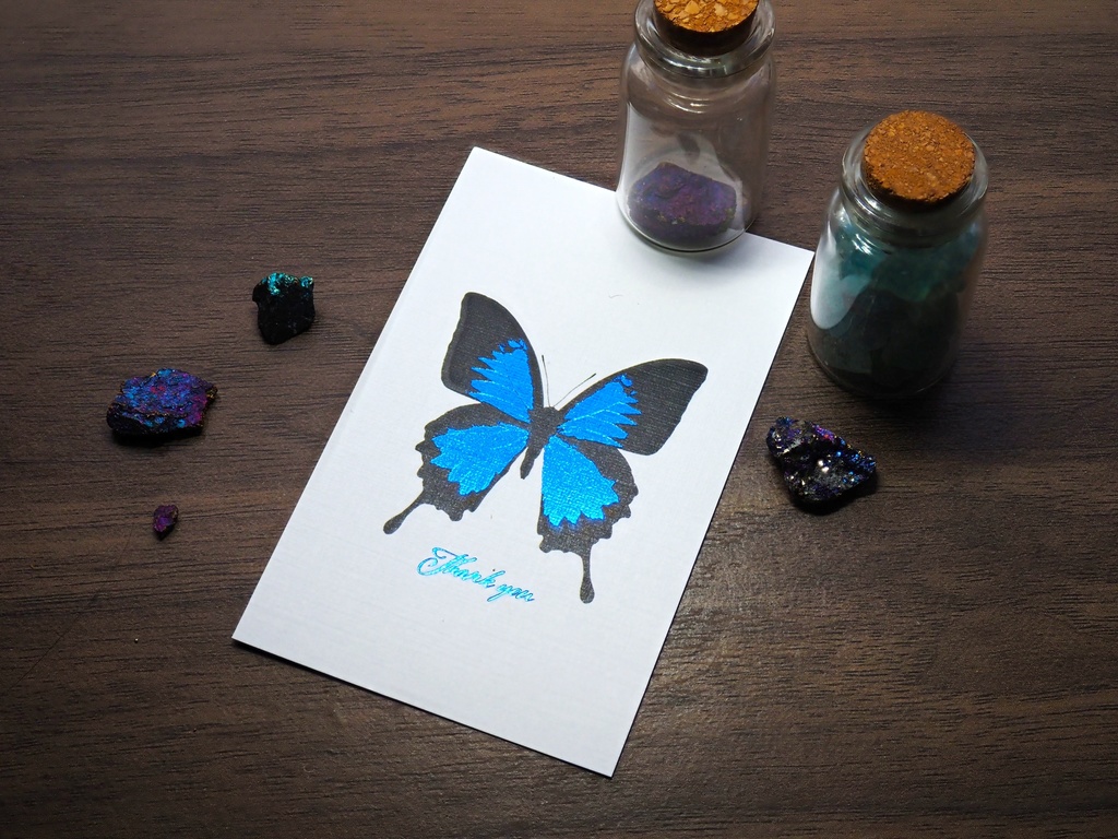 オオルリアゲハの箔押しサンクスカード(5枚入り)