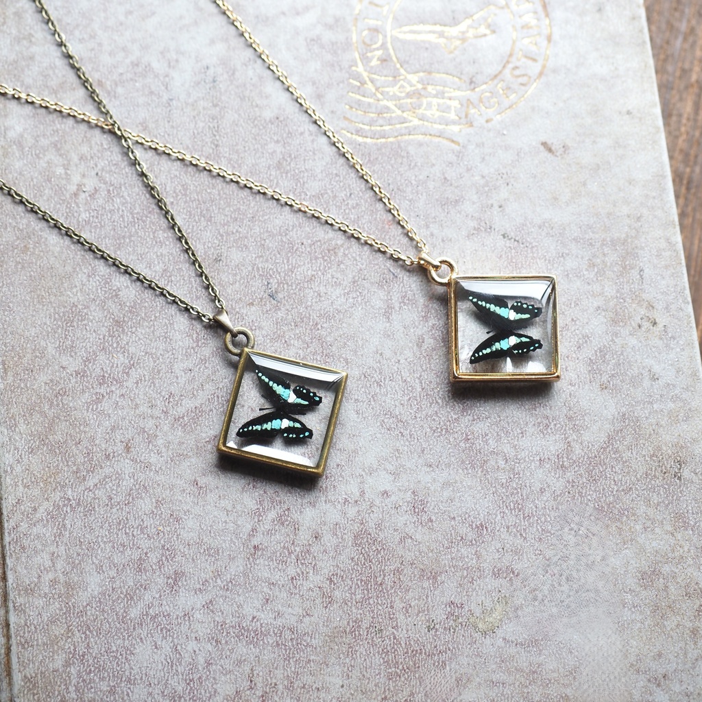 【7/23~販売開始】手描きアオスジアゲハのネックレス(パーツ交換可)