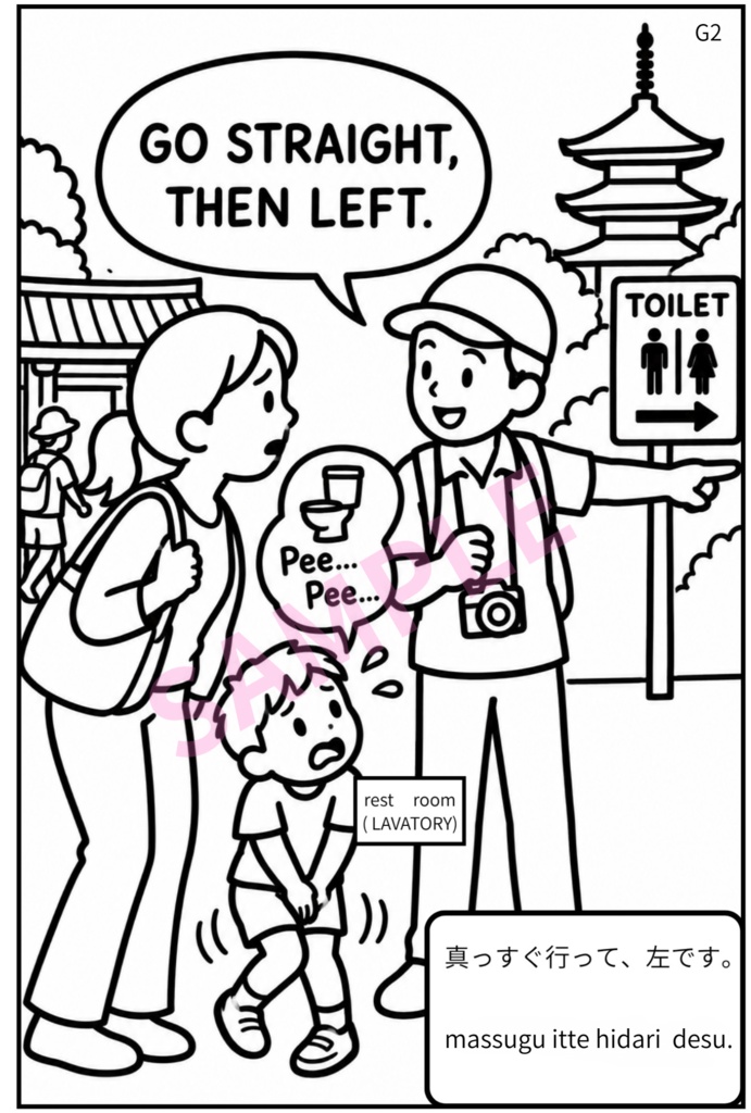 【無料】日本観光 ガイドGパターン 塗り絵(5画像) 英語と日本語(ローマ字付き)) AI生成