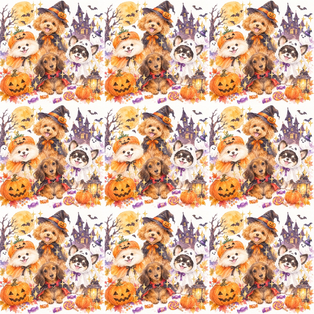 Halloween Dog Costume デジタルペーパーシームレスパターン5枚セット