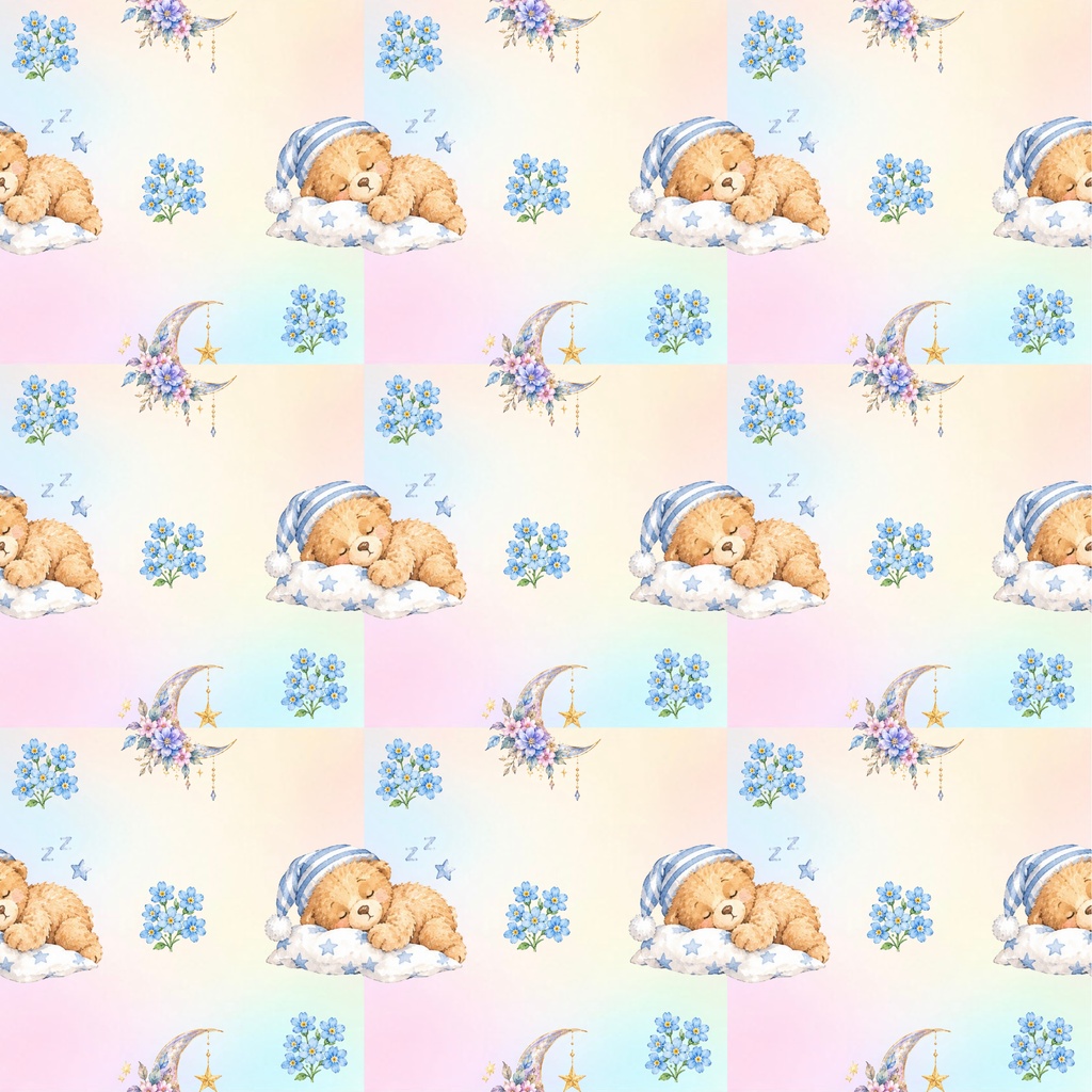 watercolor bear with flowersデジタルペーパーシームレスパターン5枚セット