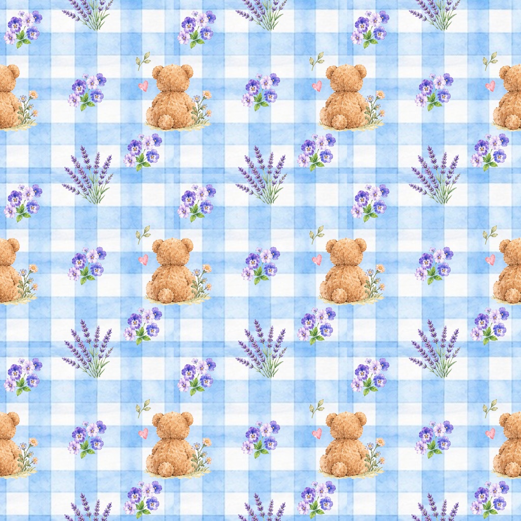 watercolor bear with flowersデジタルペーパーシームレスパターン5枚セット