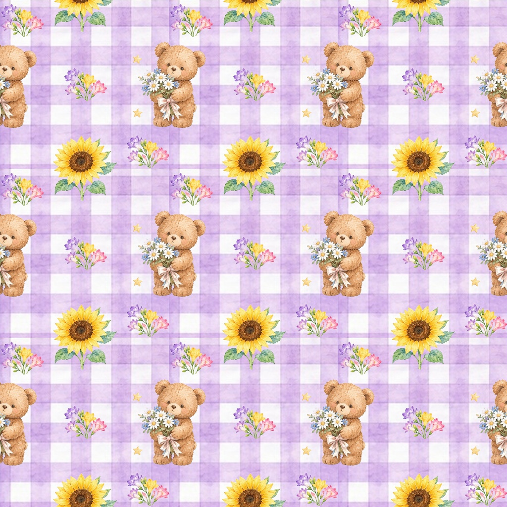 watercolor bear with flowersデジタルペーパーシームレスパターン5枚セット