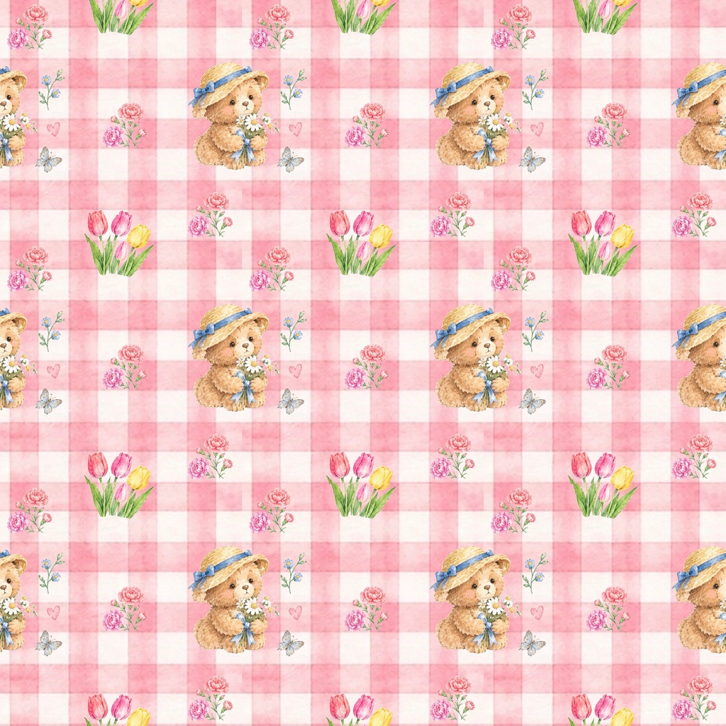 watercolor bear with flowersデジタルペーパーシームレスパターン5枚セット