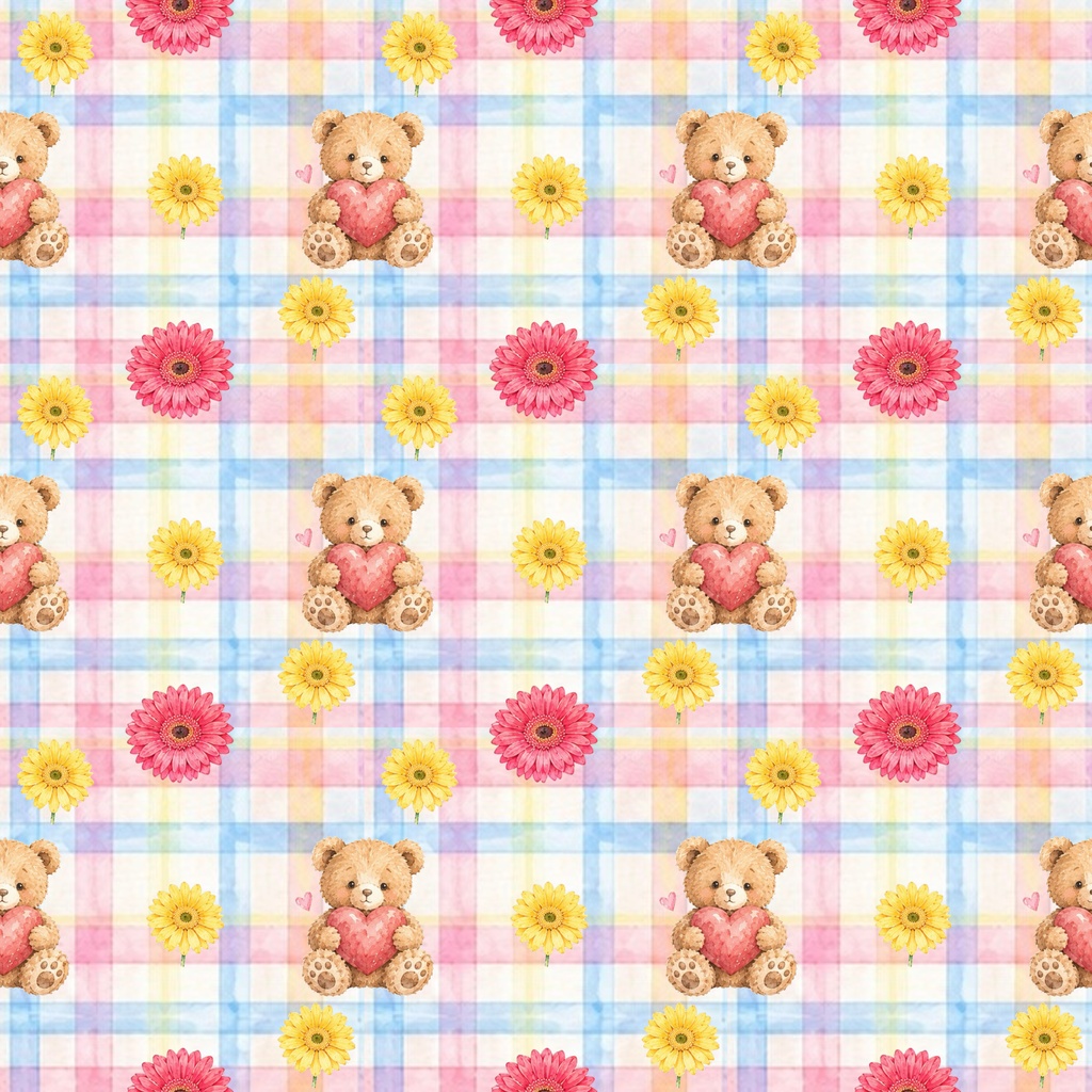 watercolor bear with flowersデジタルペーパーシームレスパターン5枚セット