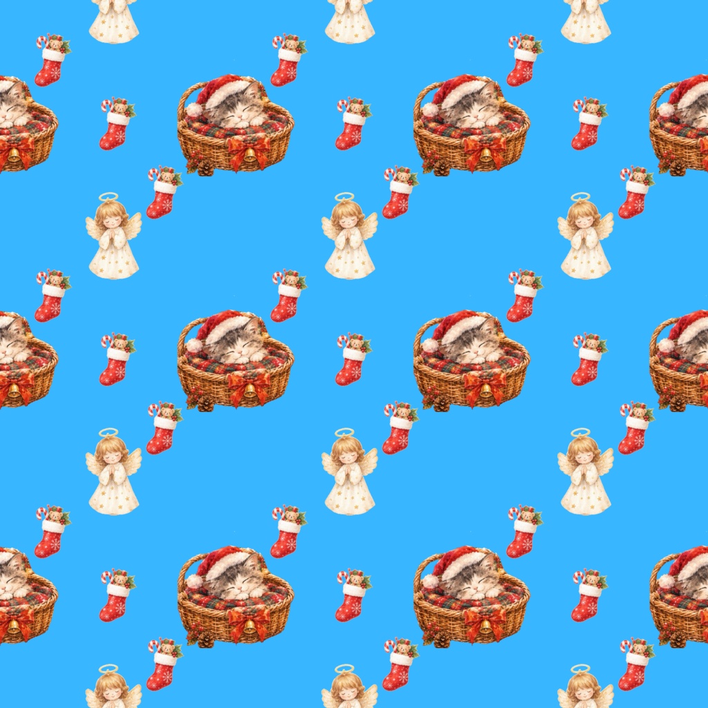 Meowy Christmas!デジタルペーパーシームレスパターン5枚セット