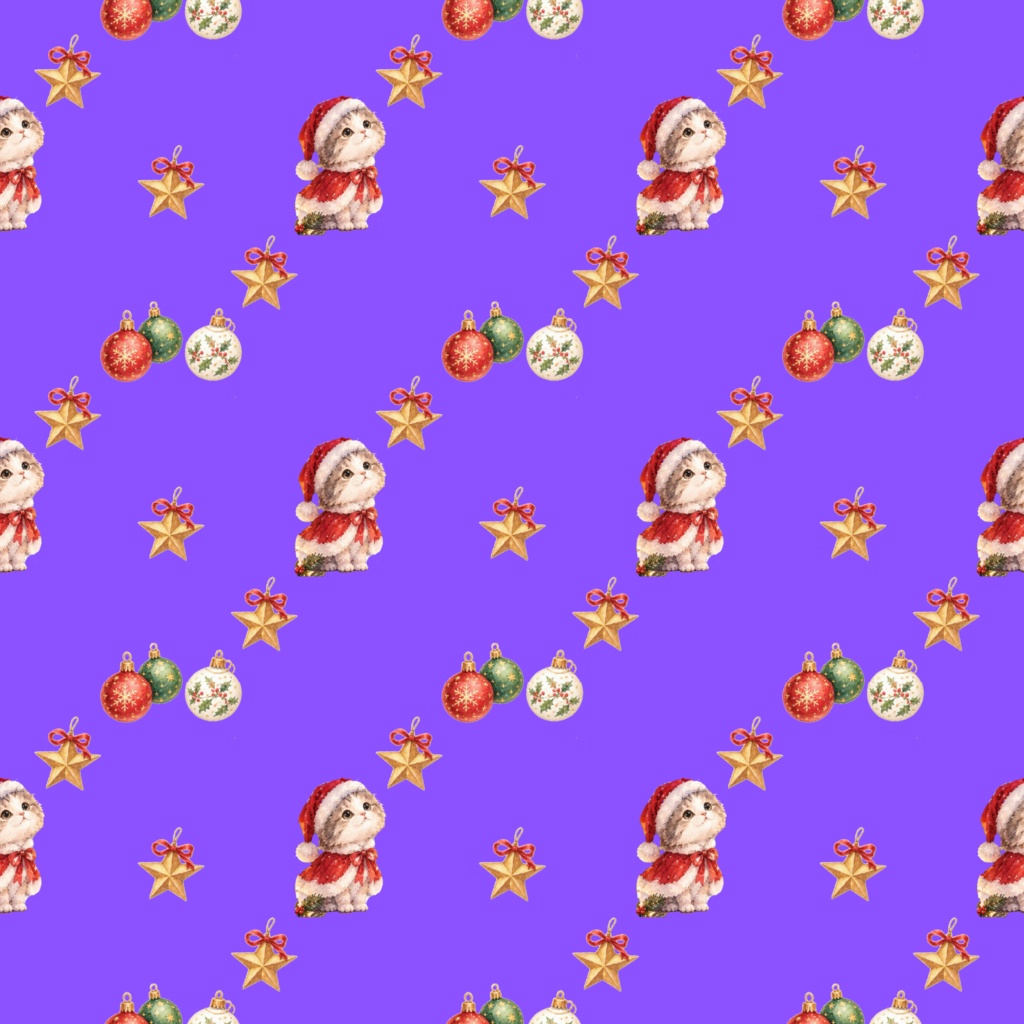 Meowy Christmas!デジタルペーパーシームレスパターン5枚セット