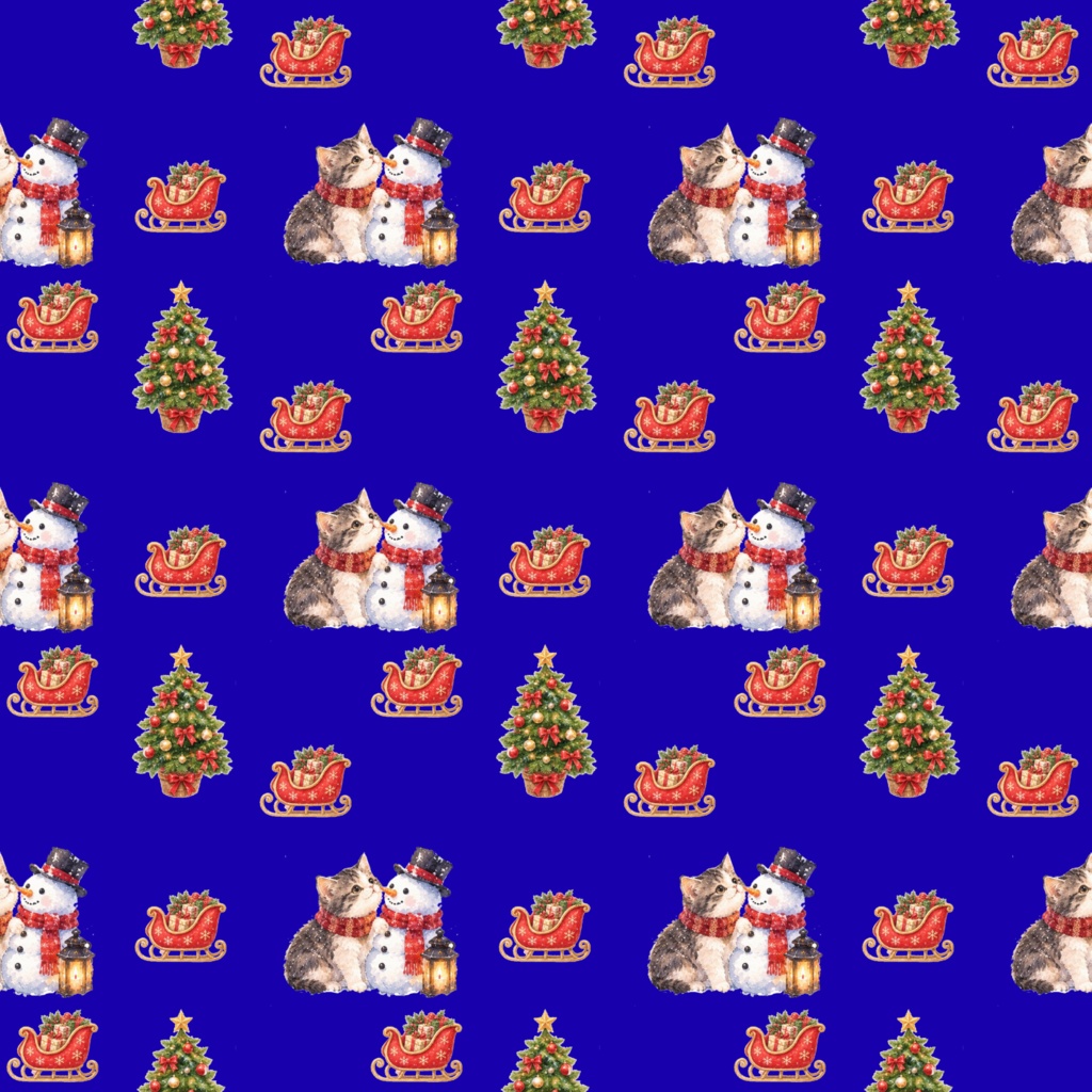 Meowy Christmas!デジタルペーパーシームレスパターン5枚セット