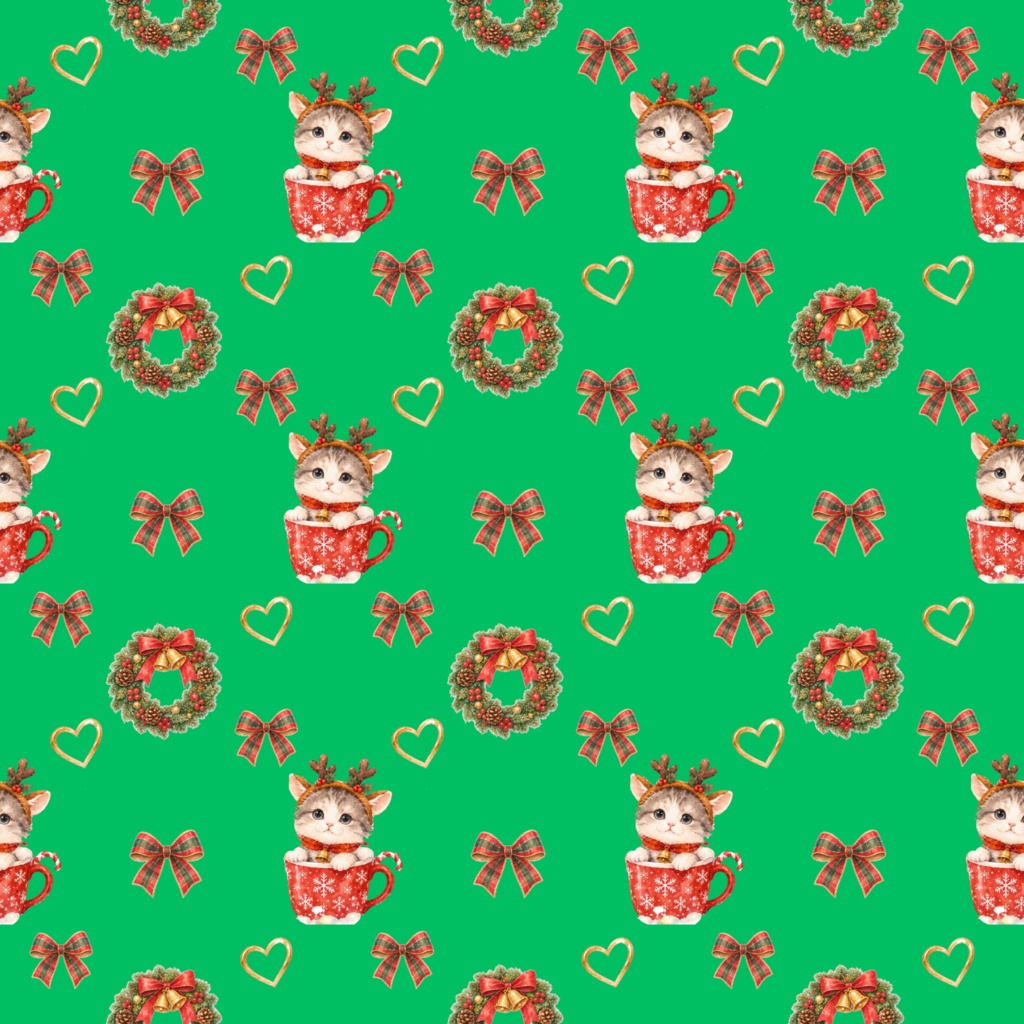 Meowy Christmas!デジタルペーパーシームレスパターン5枚セット