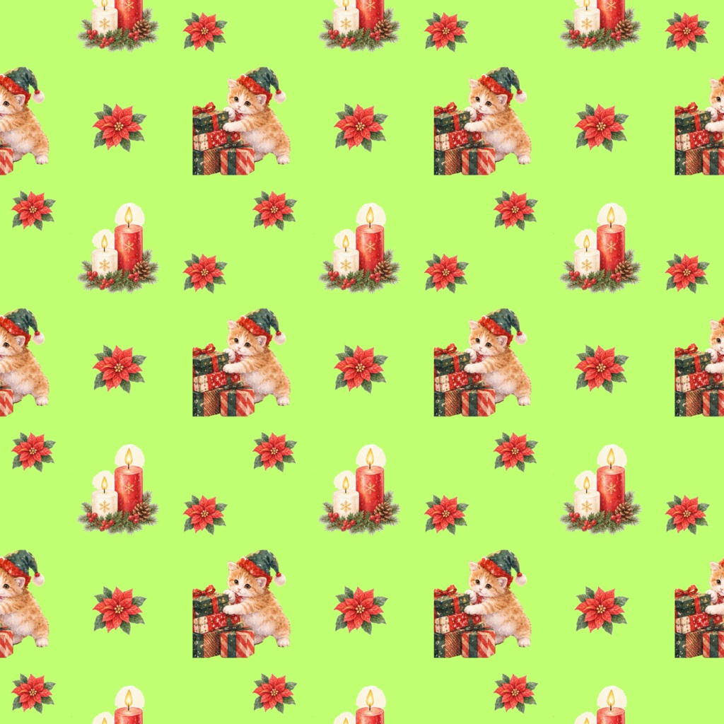 Meowy Christmas!デジタルペーパーシームレスパターン5枚セット